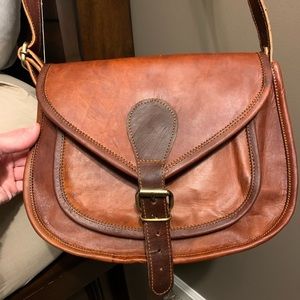 cognac leather crossbody saddle bag
